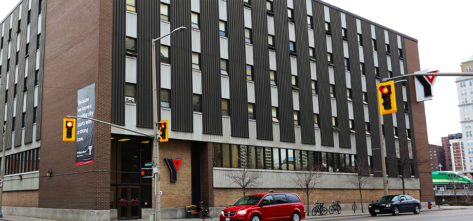 A street-view shot of the YMCA Hamilton Downtown Men's Residence